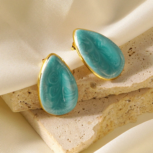 Women's Geometric Teardrop Stainless Steel Oil Drip Earrings With Electroplated Finish Simple Fashion Earrings
