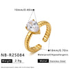 Women's Geometric Teardrop Stainless Steel Ring With Zircon Setting Adjustable Open Design Vacuum Plated Elegant Jewelry