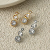 Women's Geometric Teardrop Zircon Drop Earrings In Electroplated Stainless Steel With Round Spliced Design