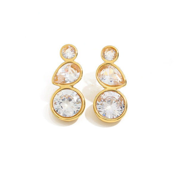 Women's Geometric Teardrop Zircon Drop Earrings In Electroplated Stainless Steel With Round Spliced Design