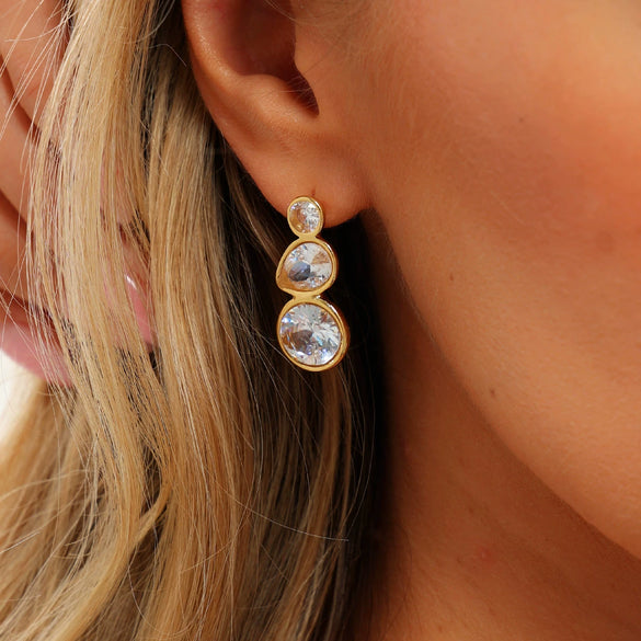 Women's Geometric Teardrop Zircon Drop Earrings In Electroplated Stainless Steel With Round Spliced Design