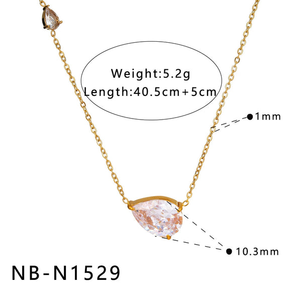 Women's Geometric Teardrop Zircon Pendant Stainless Steel Necklace With 18K Gold Plating