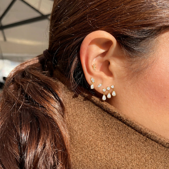 Women's Geometric Teardrop Zirconia Earrings In Titanium Steel With Pvd Vacuum Gold Plating