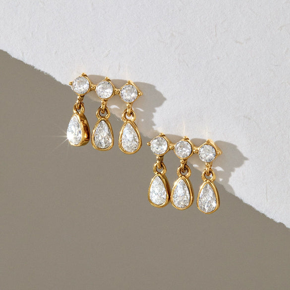 Women's Geometric Teardrop Zirconia Earrings In Titanium Steel With Pvd Vacuum Gold Plating