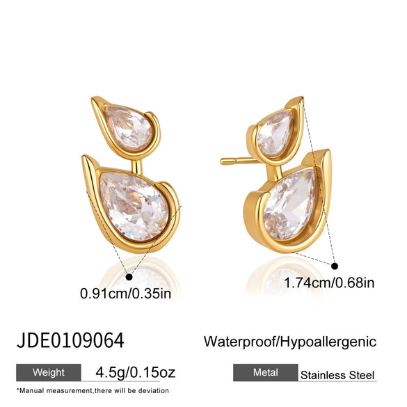 Women's Geometric Teardrop Zirconia Stud Earrings With Titanium Steel Posts And Pvd Vacuum Gold Plating Elegant Wholesale Jewelry