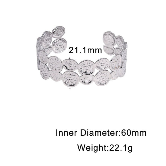 Women's Geometric Textured Open Bracelet In Electroplated Stainless Steel With Simple Retro High End Design