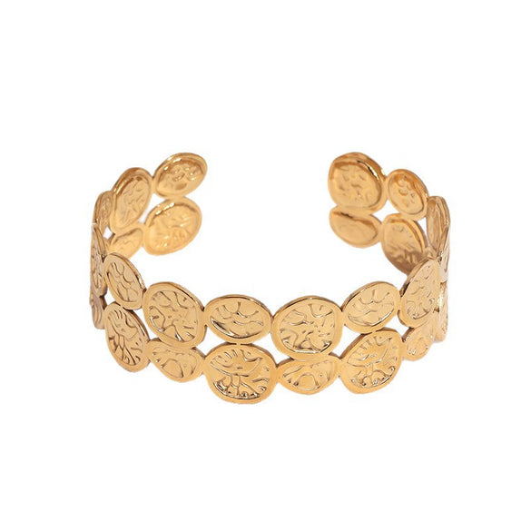Women's Geometric Textured Open Bracelet In Electroplated Stainless Steel With Simple Retro High End Design