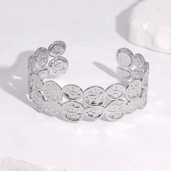 Women's Geometric Textured Open Bracelet In Electroplated Stainless Steel With Simple Retro High End Design