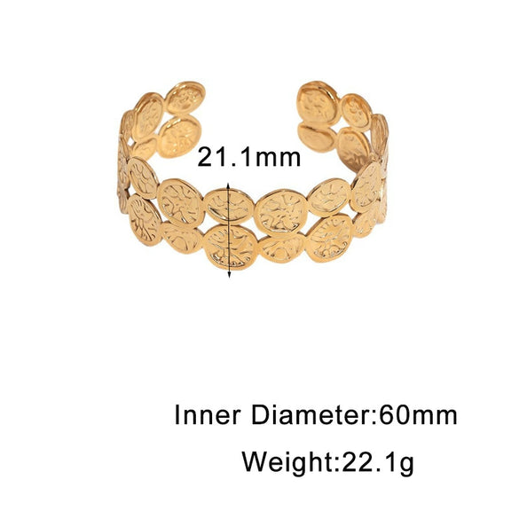 Women's Geometric Textured Open Bracelet In Electroplated Stainless Steel With Simple Retro High End Design
