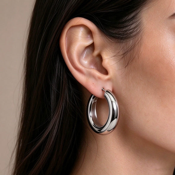 Women's Geometric Thick Cshaped Hoop Earrings With Smooth Iron Finish Environmentally Friendly Electroplating And Stainless Steel Posts