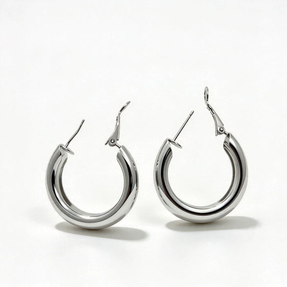 Women's Geometric Thick Cshaped Hoop Earrings With Smooth Iron Finish Environmentally Friendly Electroplating And Stainless Steel Posts