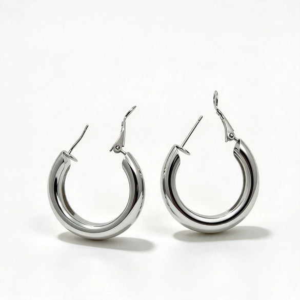 Women's Geometric Thick Cshaped Hoop Earrings With Smooth Iron Finish Environmentally Friendly Electroplating And Stainless Steel Posts