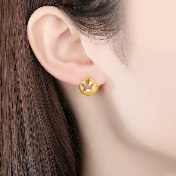 Women's Geometric Three Dimensional Ball Earrings In Electroplated Copper With Simple Spherical Design