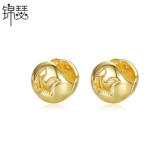 Women's Geometric Three Dimensional Ball Earrings In Electroplated Copper With Simple Spherical Design
