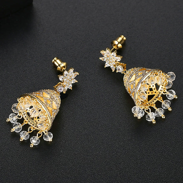 Women's Geometric Three Dimensional Copper Zircon Wind Chime Earrings With Retro Electroplated Finish Fashion Statement Ear Jewelry