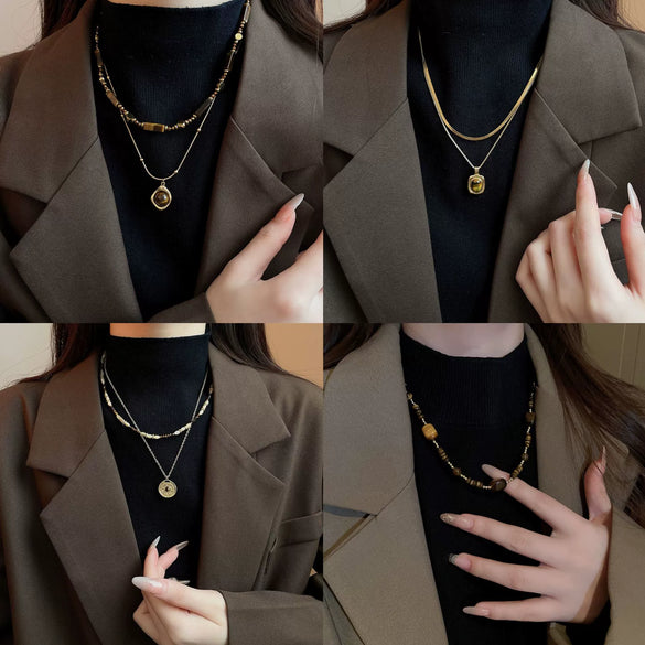 Women's Geometric Tiger Eye Clavicle Chain Necklace Copper Alloy Electroplated Light Luxury Highend Jewelry