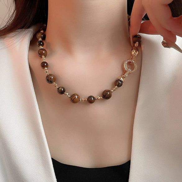 Women's Geometric Tiger Eye Clavicle Chain Necklace Copper Alloy Electroplated Light Luxury Highend Jewelry