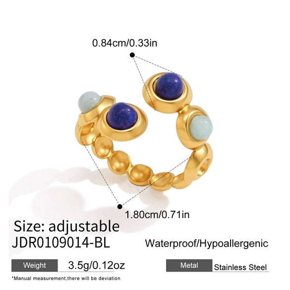 Women's Geometric Tiger Eye Natural Stone Ring In Stainless Steel With Vacuum Pvd Gold Plating Hypoallergenic Jewelry