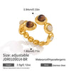 Women's Geometric Tiger Eye Natural Stone Ring In Stainless Steel With Vacuum Pvd Gold Plating Hypoallergenic Jewelry