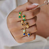 Women's Geometric Tiger Eye Natural Stone Ring In Stainless Steel With Vacuum Pvd Gold Plating Hypoallergenic Jewelry