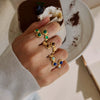 Women's Geometric Tiger Eye Natural Stone Ring In Stainless Steel With Vacuum Pvd Gold Plating Hypoallergenic Jewelry