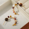 Women's Geometric Tiger Eye Stone And Freshwater Pearl Earrings With Electroplating