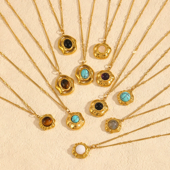 Women's Geometric Titanium Steel And Stainless Steel Turquoise Necklace With Electroplating