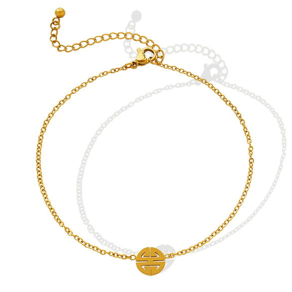 Women's Geometric 316L Stainless Steel Anklet With 18K Goldplated Joker Happy Character Pendant