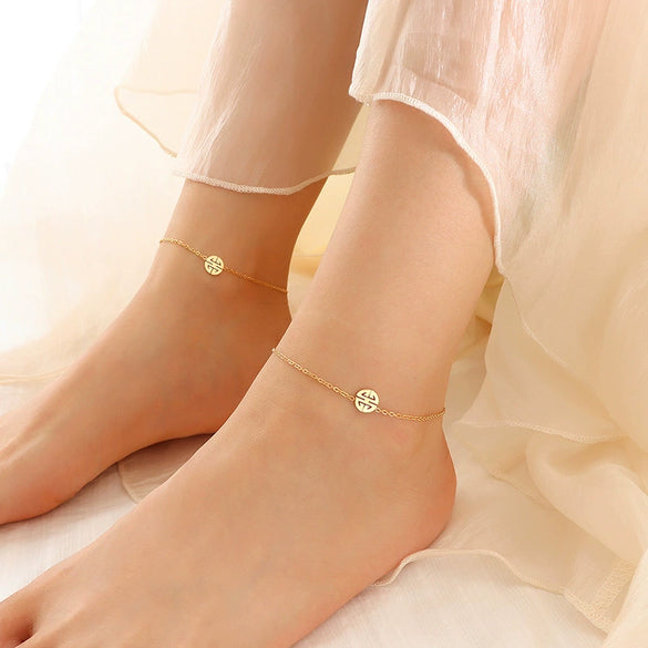 Women's Geometric 316L Stainless Steel Anklet With 18K Goldplated Joker Happy Character Pendant