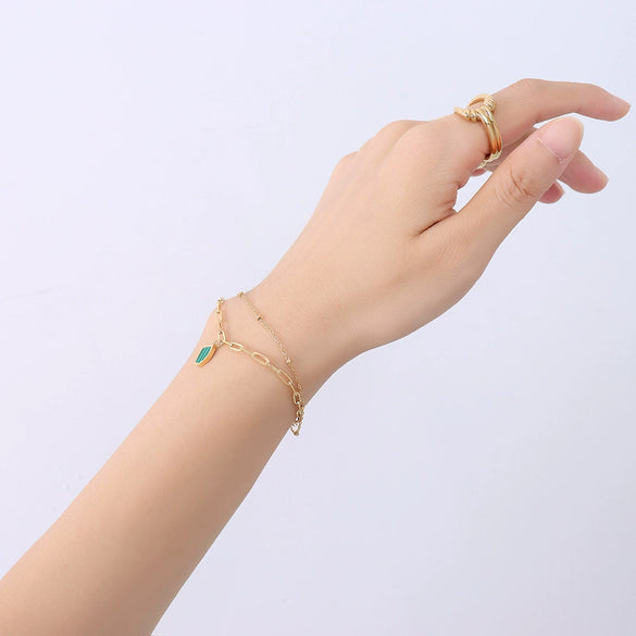 Women's Geometric Stainless Steel Double Layer Bracelet With Acrylic Pendant Electroplated Fashion Jewelry