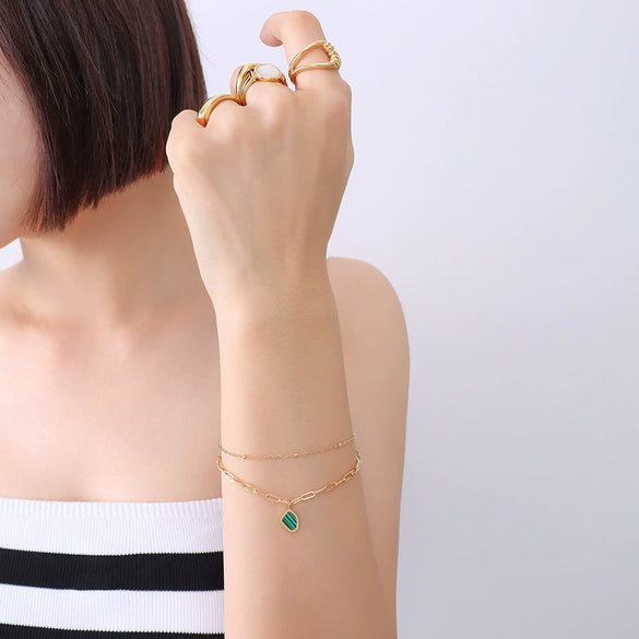Women's Geometric Stainless Steel Double Layer Bracelet With Acrylic Pendant Electroplated Fashion Jewelry