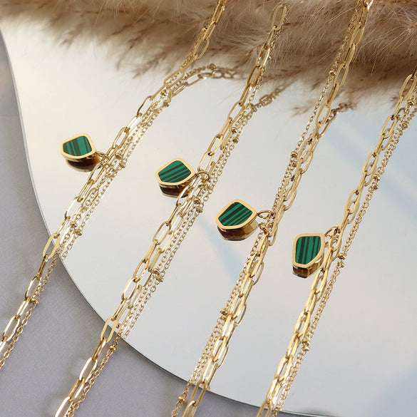 Women's Geometric Stainless Steel Double Layer Bracelet With Acrylic Pendant Electroplated Fashion Jewelry