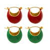 Women's Geometric Titanium Steel Drop Earrings With Electroplated Red And Green Oil Drop Design