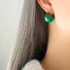 Women's Geometric Titanium Steel Drop Earrings With Electroplated Red And Green Oil Drop Design
