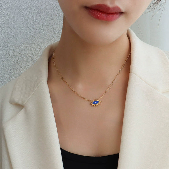 Women's Geometric Titanium Steel Evil Eye Necklace With Gold Plated Electroplated Cross Chain Personality Jewelry