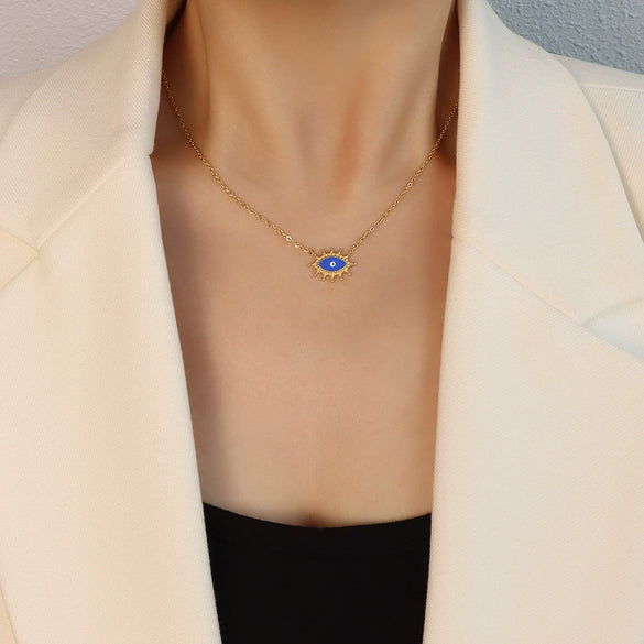 Women's Geometric Titanium Steel Evil Eye Necklace With Gold Plated Electroplated Cross Chain Personality Jewelry