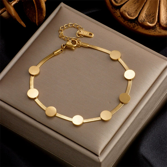 Women's Geometric Titanium Steel Jewelry Bracelet With Round Snake Bone Chain And Electroplating Treatment