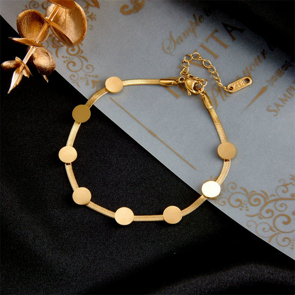 Women's Geometric Titanium Steel Jewelry Bracelet With Round Snake Bone Chain And Electroplating Treatment
