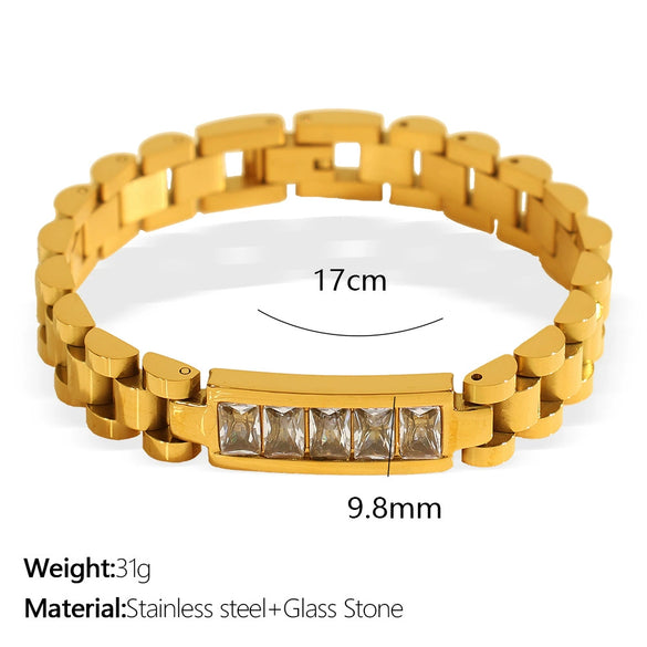 Women's Geometric 316L Stainless Steel Jewelry Hip Hop Style With Titanium Plating And Zircon Inlaid Strap Chain