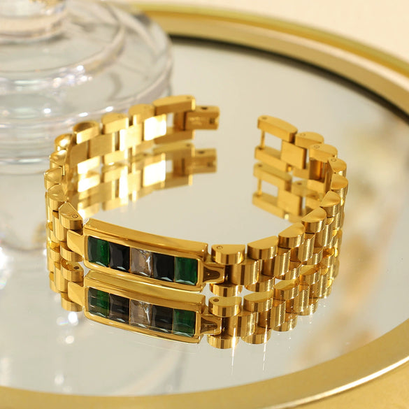 Women's Geometric 316L Stainless Steel Jewelry Hip Hop Style With Titanium Plating And Zircon Inlaid Strap Chain