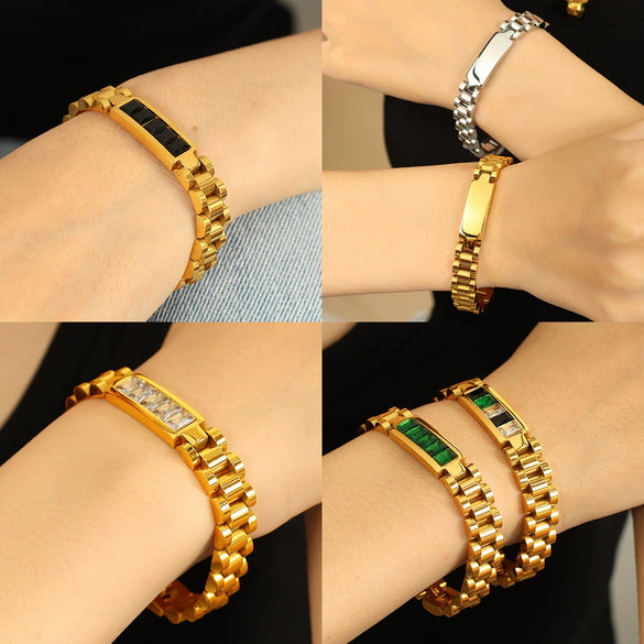Women's Geometric 316L Stainless Steel Jewelry Hip Hop Style With Titanium Plating And Zircon Inlaid Strap Chain