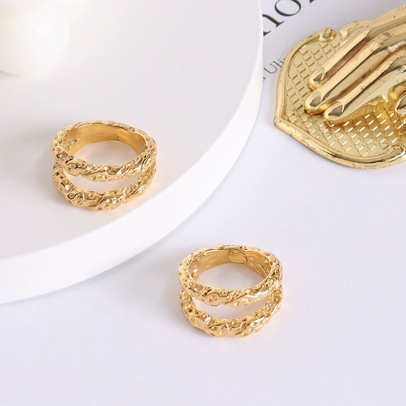 Women's Geometric Titanium Steel Ring With Electroplated Gold Finish Fashion Statement Tail Ring
