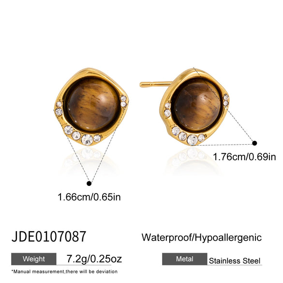 Women's Geometric Titanium Steel Stud Earrings With Pvd Vacuum Gold Plating And Sparkling Rhinestone Detail For Wholesale