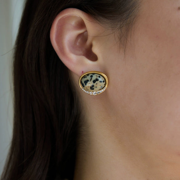 Women's Geometric Titanium Steel Stud Earrings With Pvd Vacuum Gold Plating And Sparkling Rhinestone Detail For Wholesale