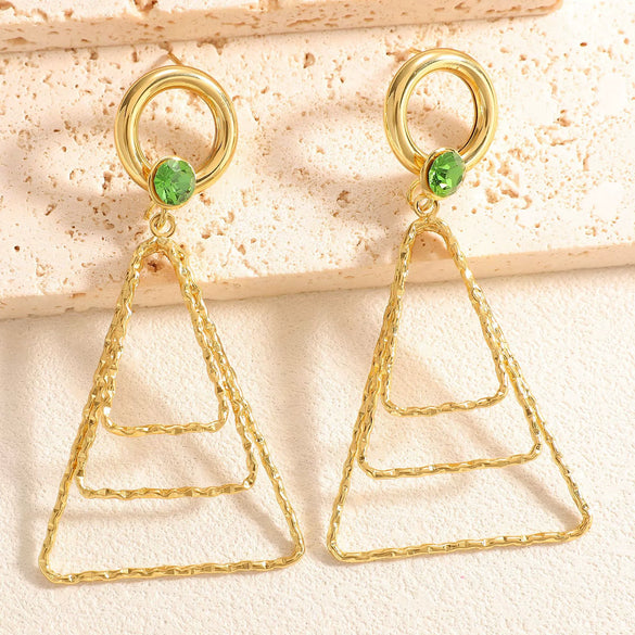 Women's Geometric Triangle Stud Earrings With Diamond Accents Electroplated Alloy Design And Stainless Steel Ear Posts