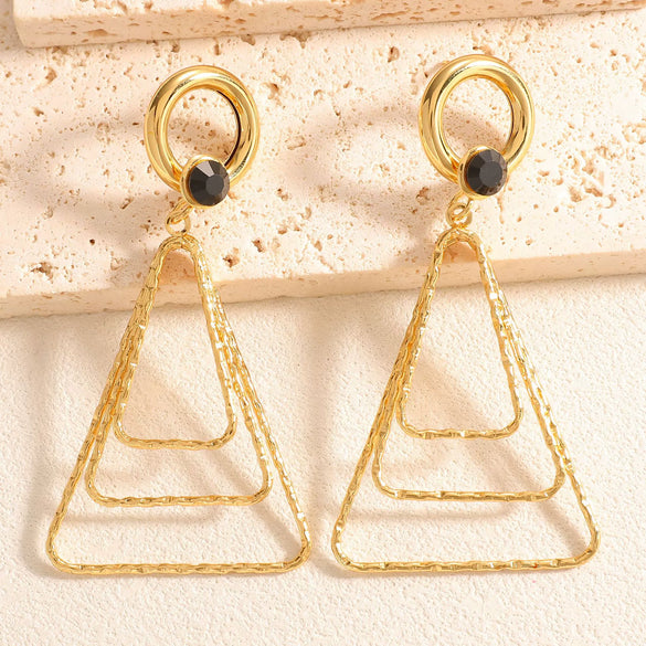 Women's Geometric Triangle Stud Earrings With Diamond Accents Electroplated Alloy Design And Stainless Steel Ear Posts