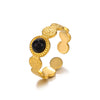 Women's Geometric Turquoiseobsidian Inlaid Stainless Steel Open Adjustable Ring With Electroplating