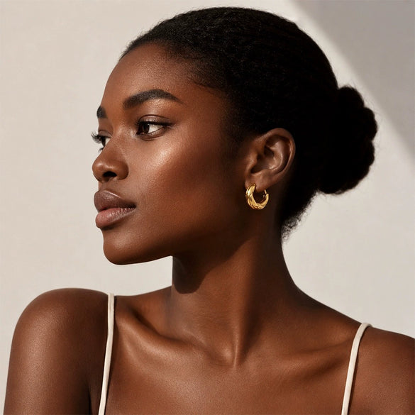 Women's Geometric Twist Ear Cuffs In Stainless Steel With Vacuum Gold Plated Finish Simple Non Fading Fashion Earrings