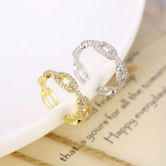 Women's Geometric Twist Open Ring With Zircon Micro Inlay Environmental Protection Copper Fashion Index Finger Ring