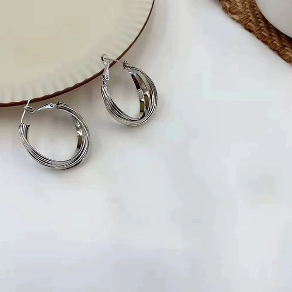 Women's Geometric Twisted Alloy Earrings With Electroplated Finish And Titanium Alloy Ear Pins Fashionable Light Luxury Ear Accessories